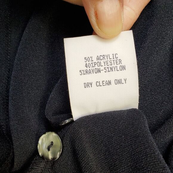 Rabbit Blouse Top Women's 12 Black Lace Trim Long Sleeve Round Neck Button Front - Picture 4 of 5